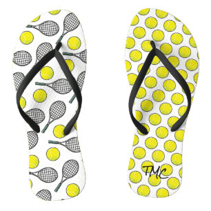 Tongs Tennis Ball Racquet Jaune Blanc Noir Sports