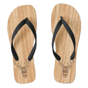Tongs Tête de cerf blanc élégant grain de bois clair