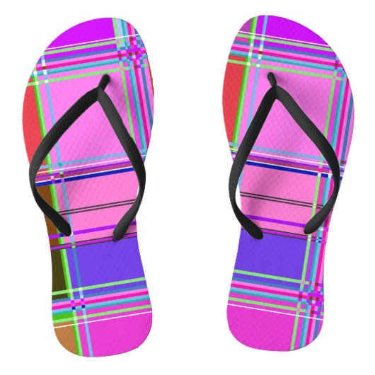 Tongs Tissu à carreaux rose motif Madras (Semelle)