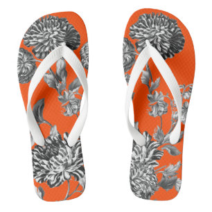 Tongs Toile botanique orange noire et blanche