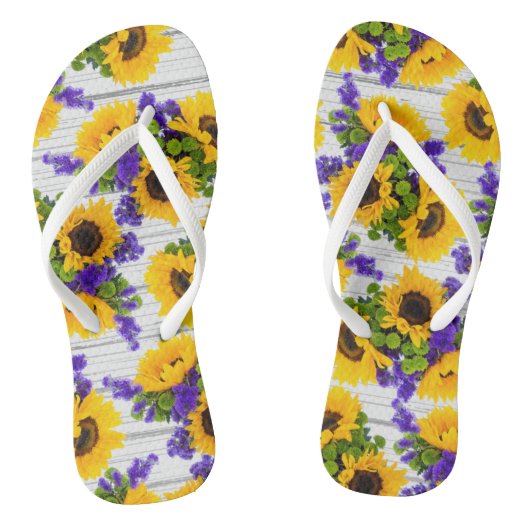 Tongs Tournesol jaune violet en bois blanc rustique (Semelle)
