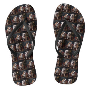 Tongs Traîneau enneigé de Noël Bulldog