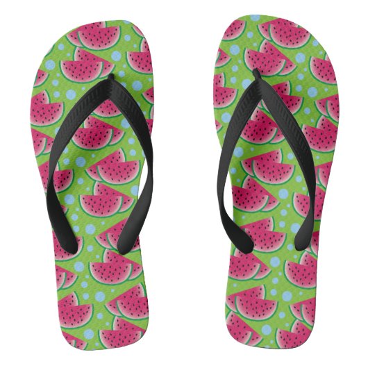 Tongs Tranches de pastèque sur le vert avec les points (Semelle)