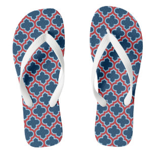 Tongs Trellis marocain bleu et rouge, treillis, Quatrefo
