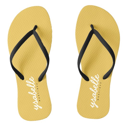 Tongs Trendy Chic Mustard Jaune Simple Bold Nom du scrip (Semelle)