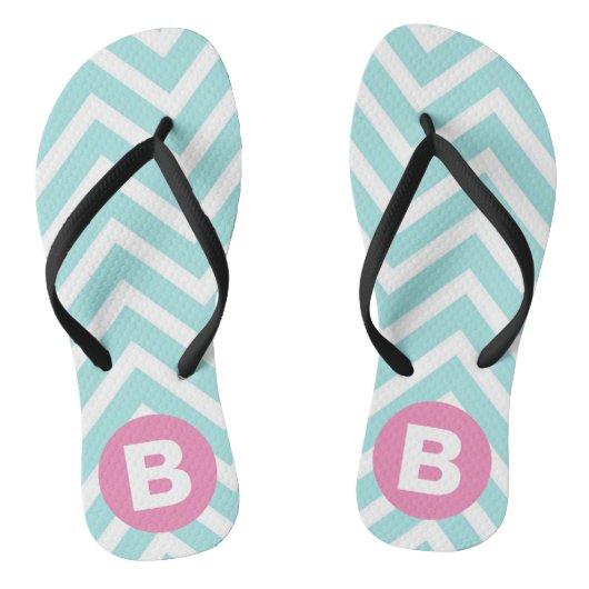 Tongs Trendy Light Blue Chevron Pink Monogram (Semelle)