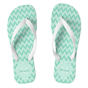 Tongs Trendy Mint Green Chevron Zigzag Nom et Monogramme