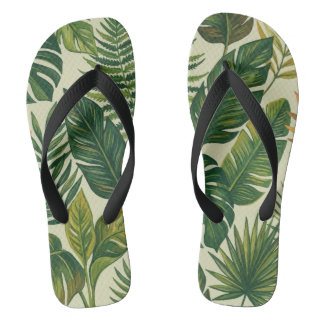 Tongs Tropical Feuilles de Palmier Vertes Motif Botaniqu