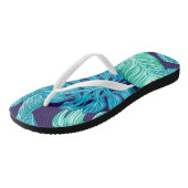 Tongs Tropical Green Blue Leaves Pattern (Incliné)