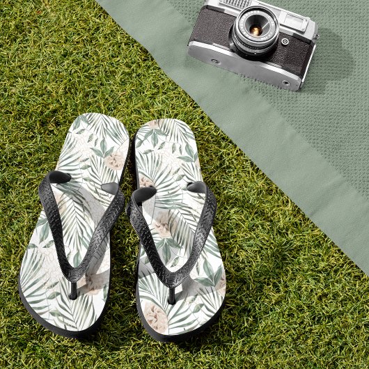 Tongs Tropical Watercolor Leaves & Flowers Pattern