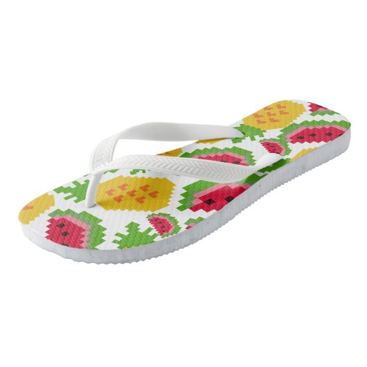 Tongs Tropical Watermelon and Pineapple Pixel Pattern (Incliné)
