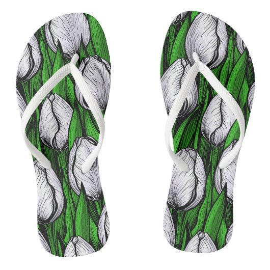 Tongs Tulières blanches avec feuilles verts (Semelle)