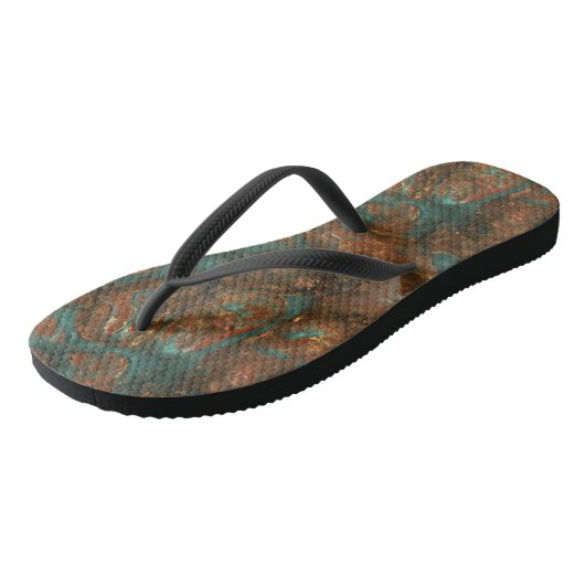 Tongs Turquoise et Marbre Abstrait Rouille (Incliné)