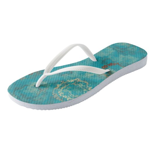 Tongs Turquoise et rouille abstraite (Incliné)
