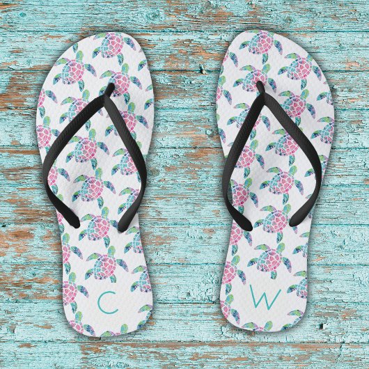 Tongs Turtle de mer mignonne Motif Monogramme Beach Crui