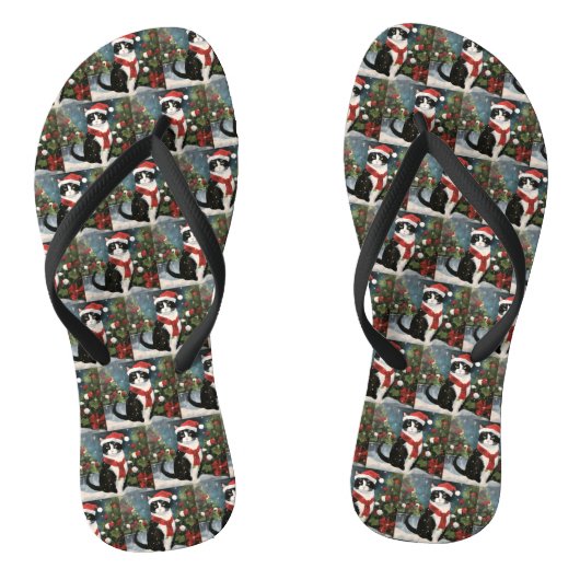 Tongs Tuxedo Chat en Noël de neige (Semelle)