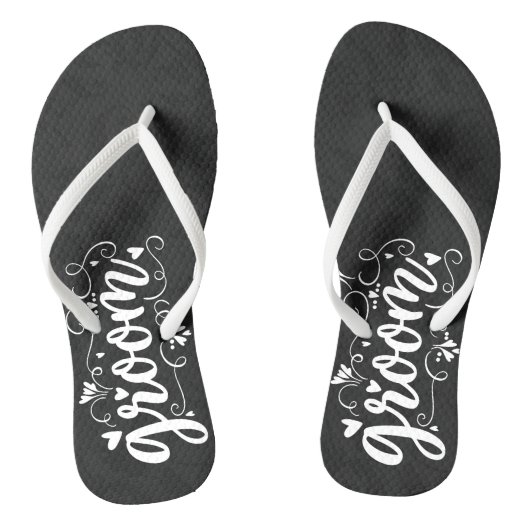 Tongs Typographie de script blanc Groom sur noir (Semelle)