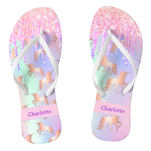 Tongs Unicorn rose violet parties scintillant nom goutte (Semelle)