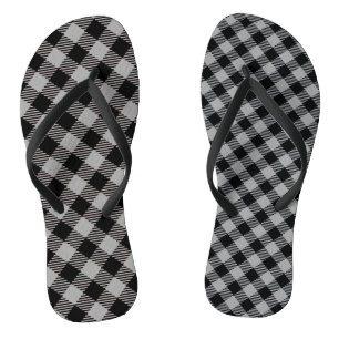 Tongs Unisex Moderne Carreaux Gris & Noir