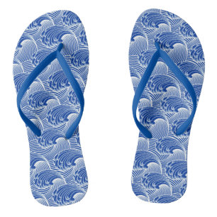 Tongs Vagues japonaises vintages, bleu de cobalt et