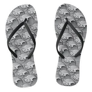 Tongs Vagues japonaises vintages, noir et blanc
