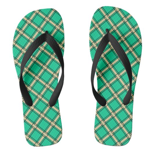 Tongs Vert beige, motif plaid (Semelle)