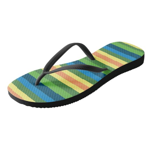 Tongs Vert, Bleu, Orange, Bleu, Bandes Jaunes Flip Flèch (Incliné)