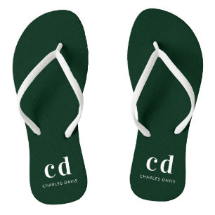 Tongs Vert émeraude blanc monogramme initiales nom