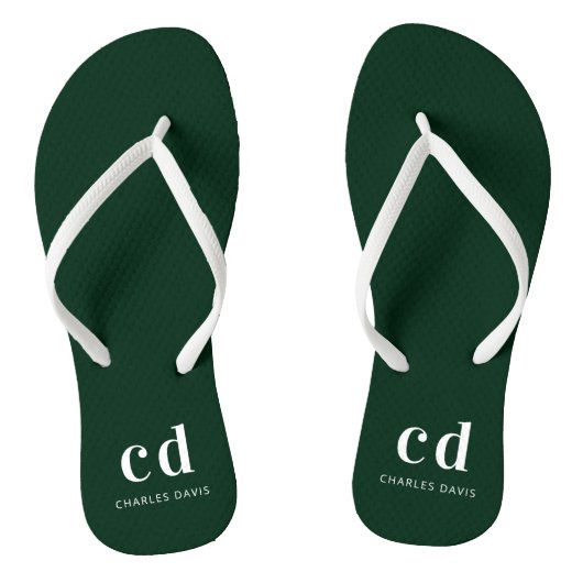 Tongs Vert émeraude blanc monogramme initiales nom (Semelle)