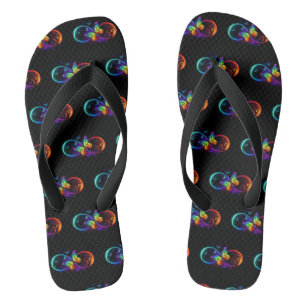 Tongs Vibrant infinity with rainbow butterfly on black