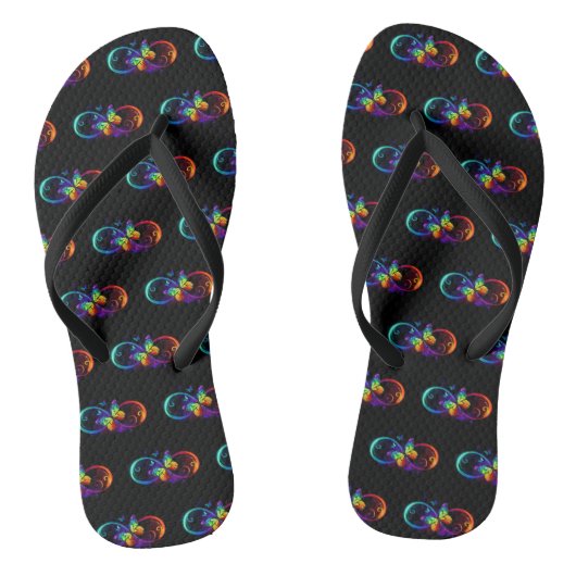 Tongs Vibrant infinity with rainbow butterfly on black (Semelle)
