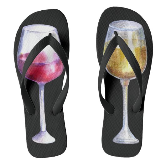 Tongs Vin blanc Verres rouges Aquarelle Noir (Semelle)