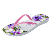 Tongs Violet violet floraux blanc monogramme nom script (Incliné)