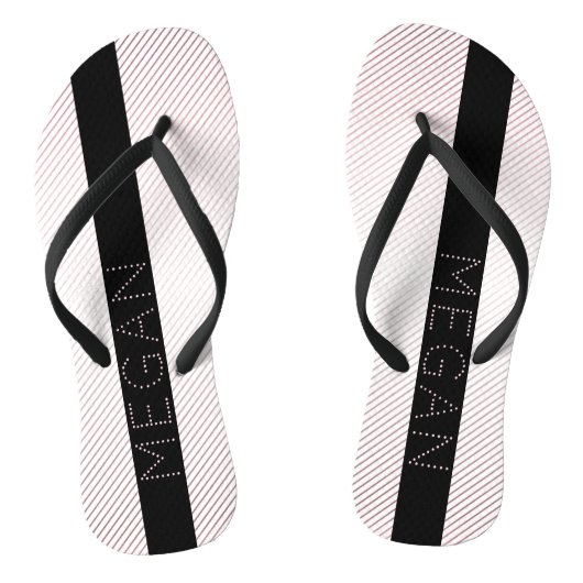 Tongs Votre nom | Blanc fin et Rose subtil Ombre Stripes (Semelle)