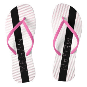 Tongs Votre nom   Blanc fin et Rose subtil Ombre Stripes
