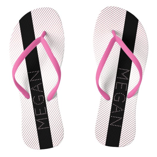 Tongs Votre nom | Blanc fin et Rose subtil Ombre Stripes (Semelle)