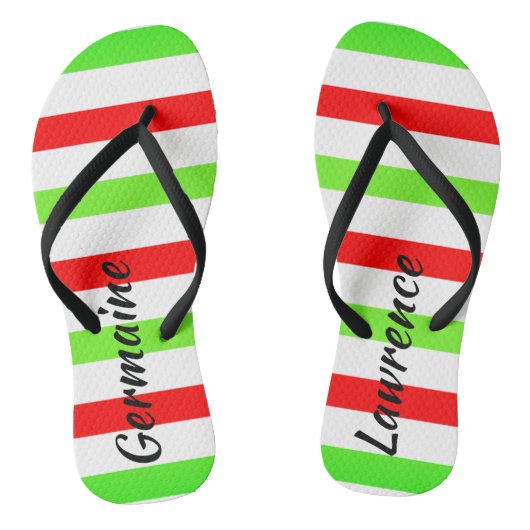 Tongs (Votre Nom) Red White Green Stripes Col. (Semelle)