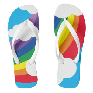Tongs Weather Cloud, Raindrops & Rainbow Flip Flops