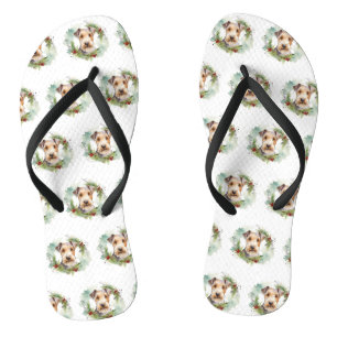 Tongs Wirefox Terrier Festive de Noël Wreath Pup