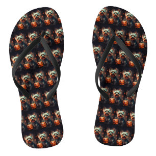 Tongs Yorkshire Terrier Halloween avec citrouilles effra