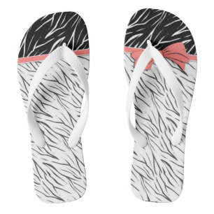 Tongs Zèbre peau noir blanc tigre rayures de cuir rose
