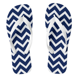Tongs Zigzag géométrique blanc et bleu Chevron