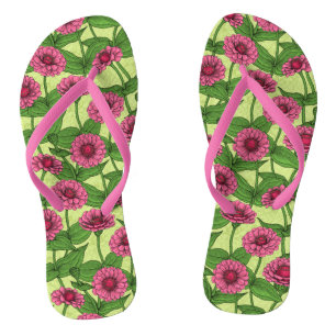 Tongs Zinnias rose sur vert clair