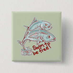 Tonijn vis tin grappige ontsnapping vierkante button 5,1 cm