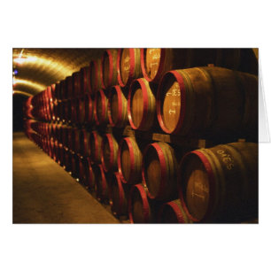 Tonneaux de vin de Tokaj empilés à Disznoko
