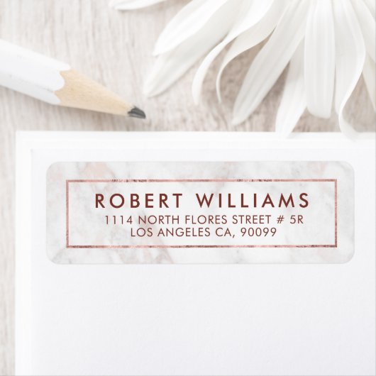 Tons blanc et Rose-or Faux Marbre Étiquette (En situation)