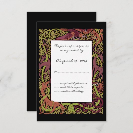 Tons bois Animaux celtiques Design Mariage RSVP (Devant / Derrière)