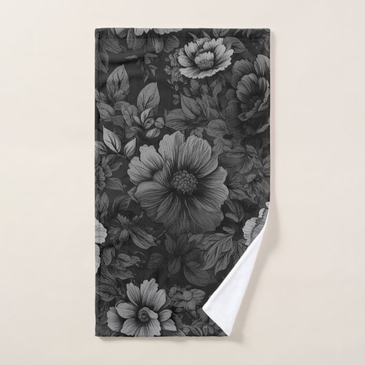 Tons de gris floral (Serviette à main)