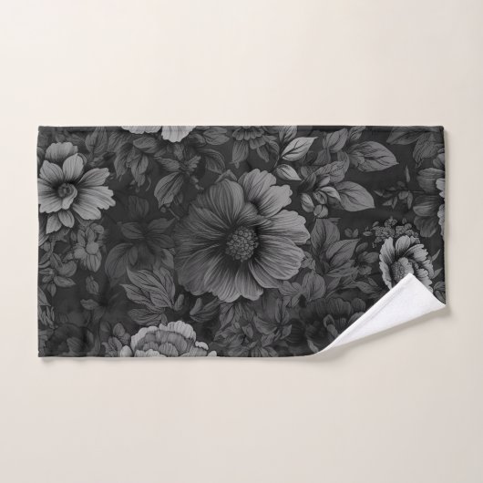 Tons de gris floral (Serviette à main)