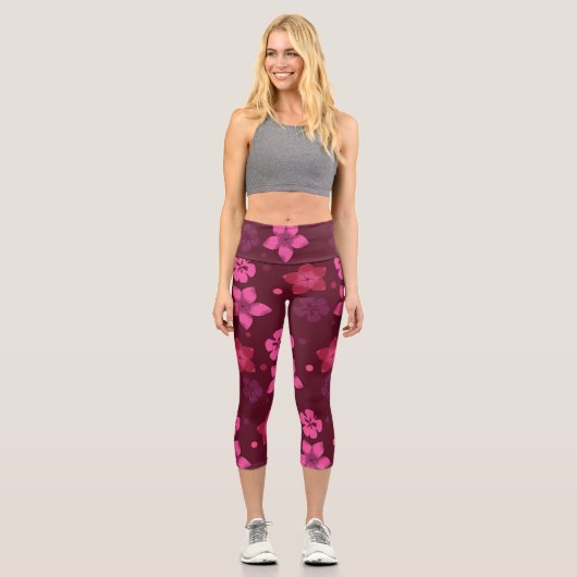 Tons de rose hawaïen Imprimer Leggings de yoga (Recto)